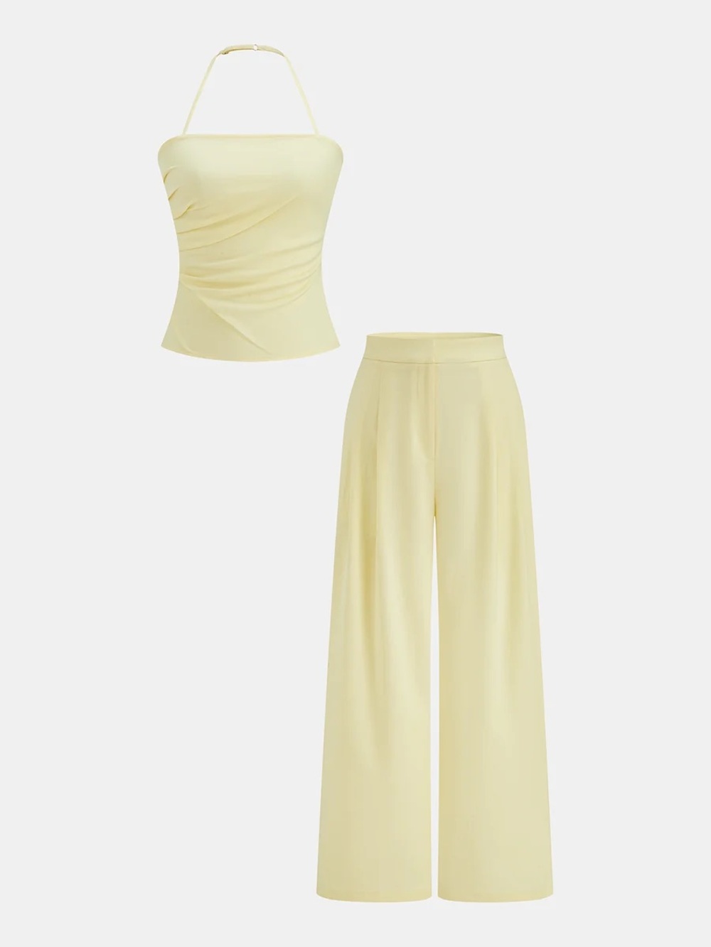 Commense Ruched Halter Top & Wide Leg Pants Set - Picture 2 of 16